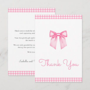 Klassieke Gingham Roze Strik Baby Shower Bedankkaart