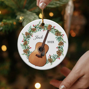 Klassieke Gitaar Kerst Krans Pine Kegels Muziek Keramisch Ornament