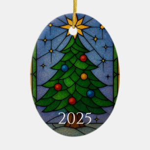 Klassieke glas-in-lood kerstboom kunst keramisch ornament