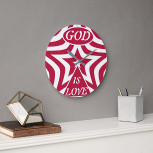 Klassieke God Is Liefde Ster Rood & Wit Wandklok Grote Klok