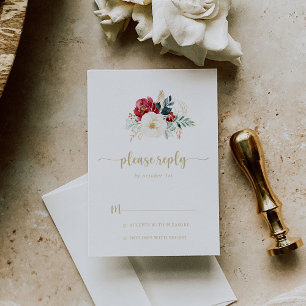 Klassieke Gold Burgundy White Floral RSVP Kaartje