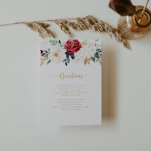 Klassieke Gold Burgundy White Wedding Directions Informatiekaartje