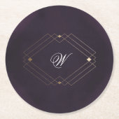 Klassieke Gold Deco Paarse Calligrafie Monogram Ronde Kartonnen Onderzetter (Voorkant)