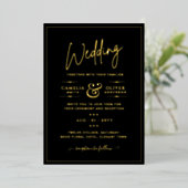 Klassieke GOLD FOIL Black Elegant Classic Weddensc Folie Uitnodiging (Staand Voorkant)