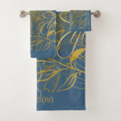 Klassieke Gold Leaf Blue Background Bad Handdoek (Insitu)