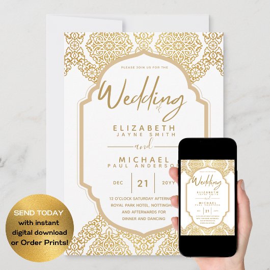 Klassieke Gold White Elegant Wedding Kaart