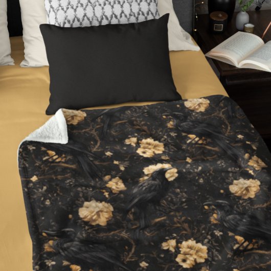 Klassieke Goth Raaf Rozen  Fleece Deken