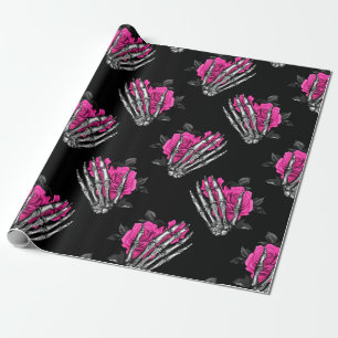 Klassieke Gotische Roze Roos Skelet Halloween Cadeaupapier