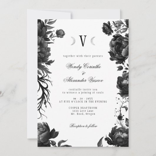 Klassieke Gotische Witte Maan Monogram Huwelijksfo Kaart (Voorkant)