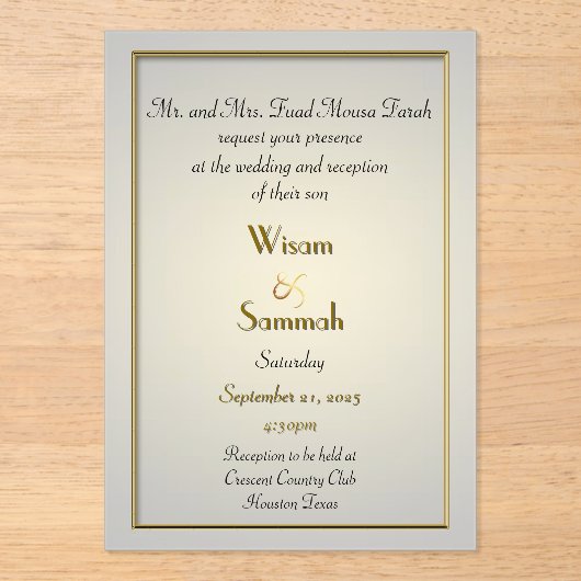 Klassieke gouden acryl bruiloft uitnodiging acryl uitnodigingen (Voorkant)