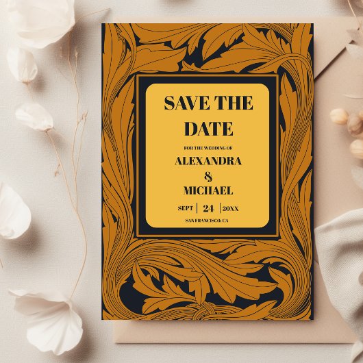 Klassieke Gouden Art Nouveau Bruiloft Save The Date