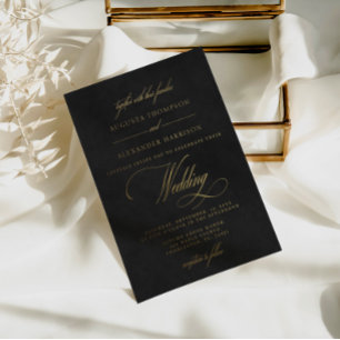 Klassieke gouden en fluwelen print (niet echt) tro folie uitnodiging