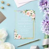 Klassieke gouden en roze blozen bloemenbruiloft acryl uitnodigingen (Insitu (Huwelijk))