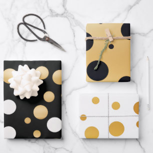 Klassieke gouden geaccentueerde zwart-witte polka inpakpapier vel