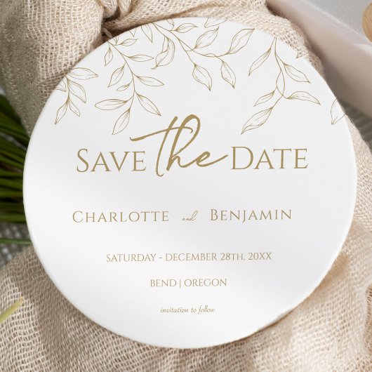 Klassieke Gouden Groen Bruiloft Ronde Save the Dat Save The Date