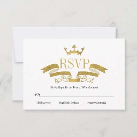 Klassieke gouden kuif huwelijks RSVP kaart (Voorkant)