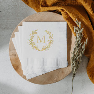 Klassieke gouden lauwerkrans monogram bruiloft folie servetten