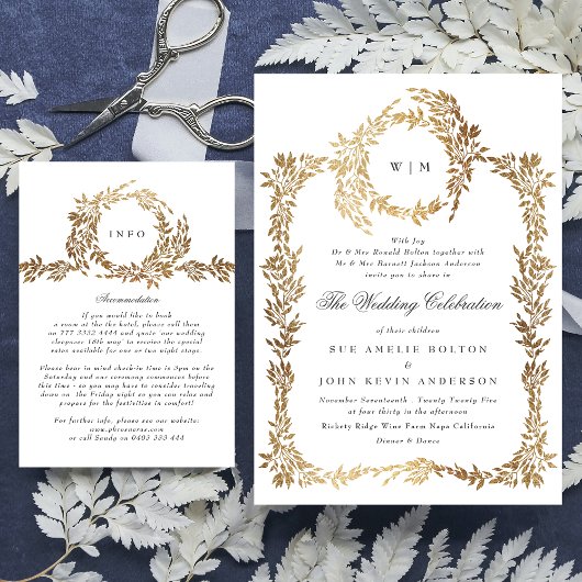 Klassieke Gouden Monogram Botanische Kreeft Trouwe Informatiekaartje