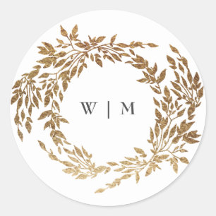 Klassieke Gouden Monogram Botanische Kreeft Trouwe Ronde Sticker