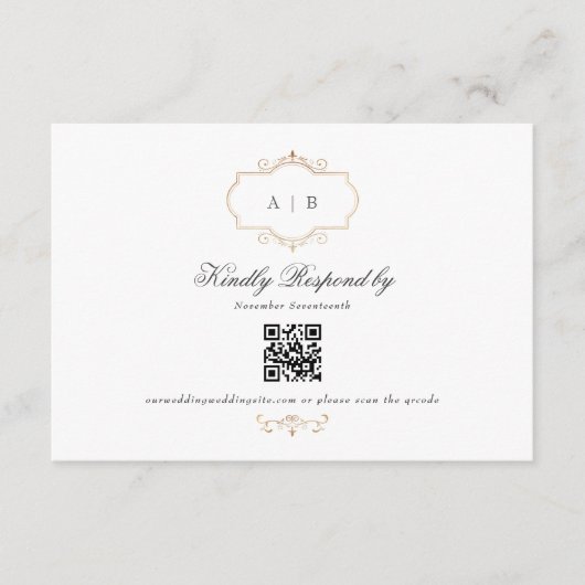klassieke gouden monogram QR CODE bruiloft website RSVP Kaartje (Voorkant)