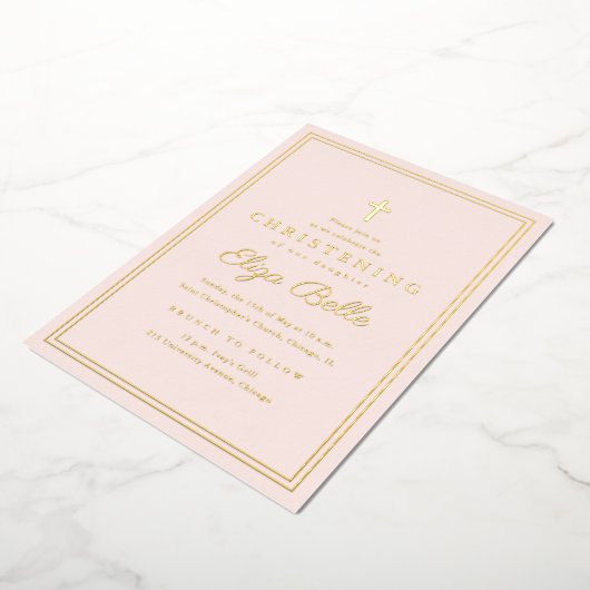 Klassieke Gouden Religieuze doop Folie Uitnodiging (Gedraaid)