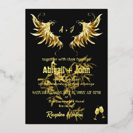 Klassieke gouden vleugelblad minimalistische bruil folie uitnodiging