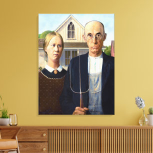 Klassieke Grant Wood American Gothic Boer Kunstsch Canvas Afdruk