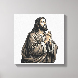 Klassieke Gravure Biddende Man Religieus Shirt Des Canvas Afdruk