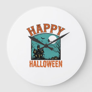 Klassieke Gravure Gelukkig Halloween Spokenhuis On Grote Klok