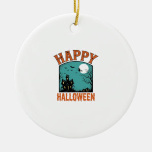 Klassieke Gravure Gelukkig Halloween Spokenhuis On Keramisch Ornament