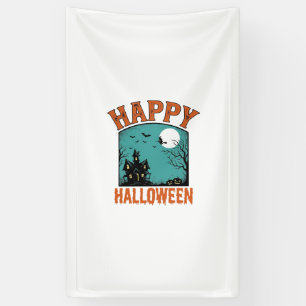 Klassieke Gravure Gelukkig Halloween Spokenhuis On Spandoek