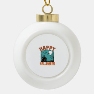 Klassieke Gravure Gelukkig Halloween Spukhuis Ontw Keramische Bal Ornament