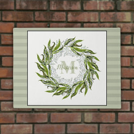 Klassieke Greenery Wreath Monogram Sage Stripes Deurmat