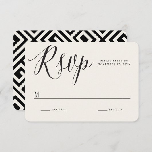 Klassieke Griekse Sleutel Kalligrafie Script Chiqu RSVP Kaartje (Voorkant / Achterkant)