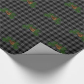Klassieke grijs en zwart geruite dennenappel cadeaupapier (Hoek)