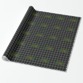 Klassieke grijs en zwart geruite dennenappel cadeaupapier (Uitgerold)