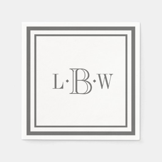 Klassieke Grijze Grens Monogrammen Servetten (Voorkant)