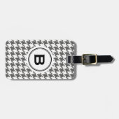 Klassieke grijze houndstooth met monogram bagagelabel (Voorkant horizontaal)
