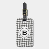 Klassieke grijze houndstooth met monogram bagagelabel (Voorkant verticaal)