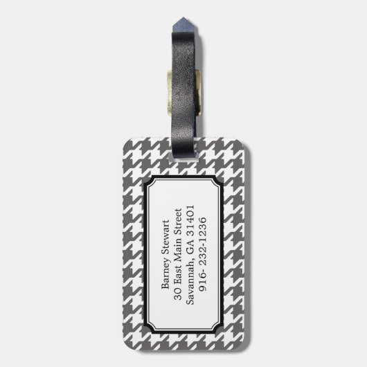 Klassieke grijze houndstooth met monogram bagagelabel (Achterkant verticaal)
