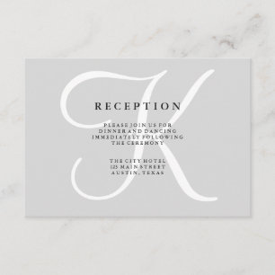 Klassieke grijze monogram huwelijksreceptiekaart informatiekaartje