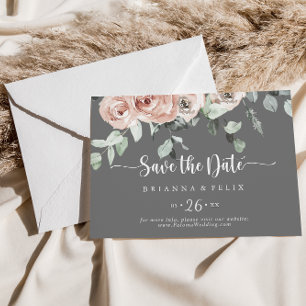 Klassieke grijze roze horizontale bruiloft save the date