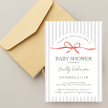 Klassieke Grijze Strepen Rode Lint Baby Shower