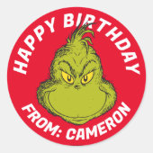 Klassieke Grinch | Gefeliciteerd Ronde Sticker (Voorkant)