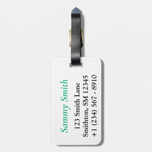 Klassieke groendoorsnede en witte streep met monog bagagelabel (Achterkant verticaal)