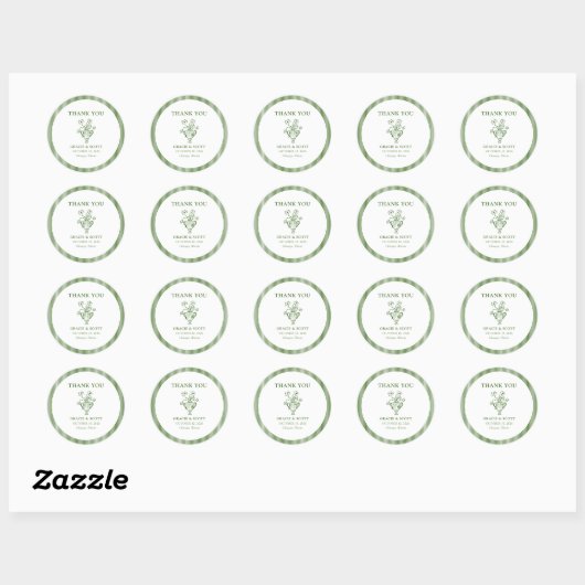 Klassieke Groene Bloemen Stripe Wedding Dank u Ronde Sticker (Vel)