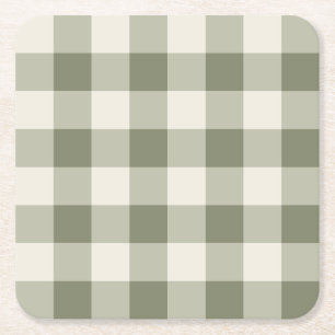 Klassieke Groene Boerderij Gingham Style Vierkante Kartonnen Onderzetter