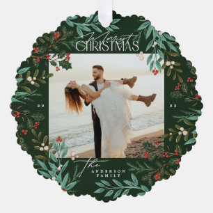 Klassieke Groene Botanische Kerstmis foto Ornament Kaart