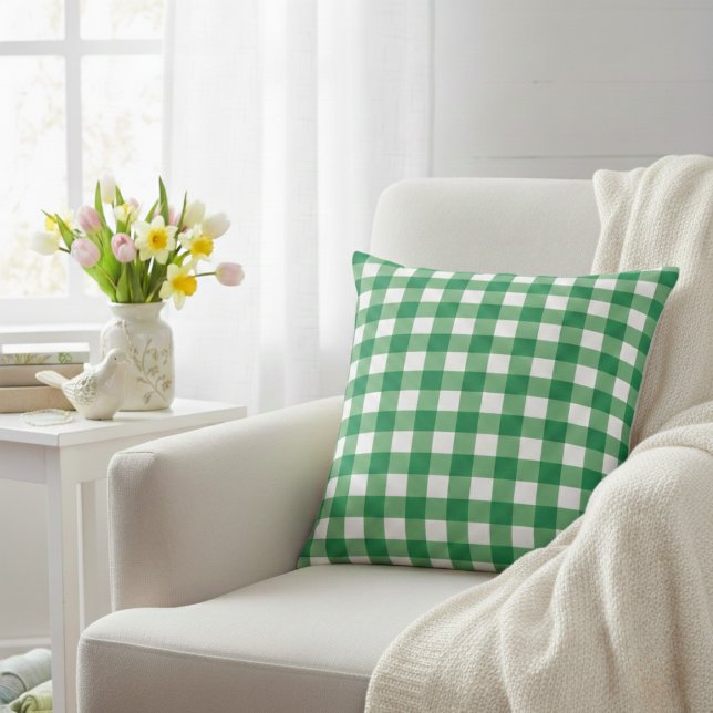 Klassieke groene en witte Gingham Plaid Kussen (Classic Green And White Gingham Plaid Throw Pillow)