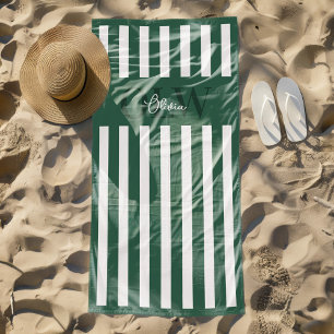 Klassieke groene en witte streep gepersonaliseerde strandlaken